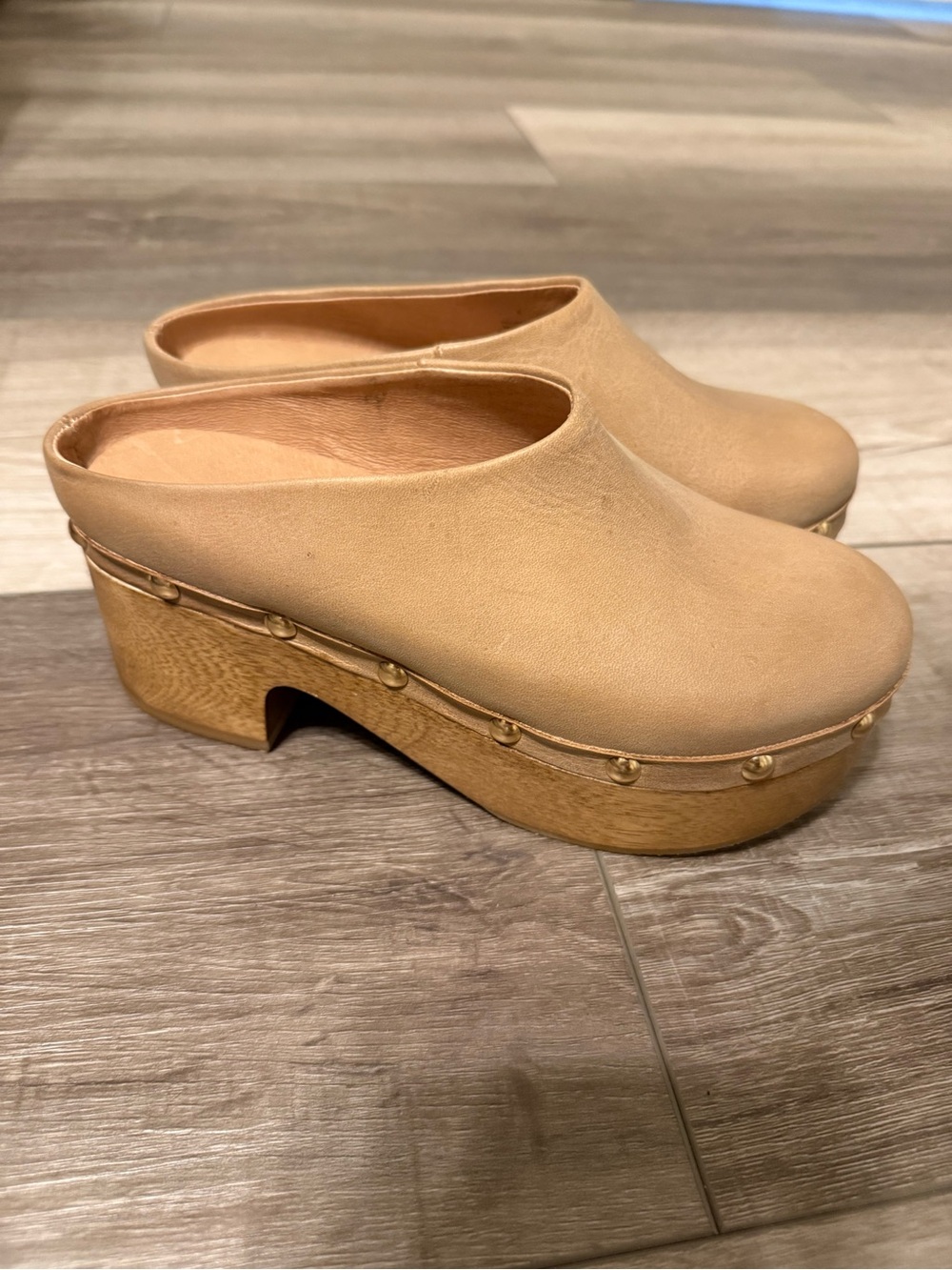 Free People Tan Leather Platform Clogs - Picture 5 of 8